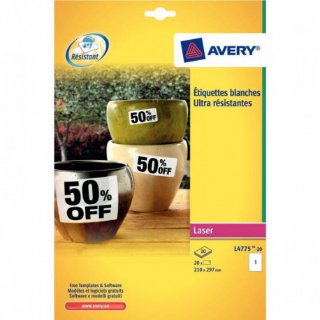 ÉTIQUETTES INDÉCHIRABLES *POCH. DE 280* ADHÉSIVES PERMANENT BLANC 99,1X38,1MM