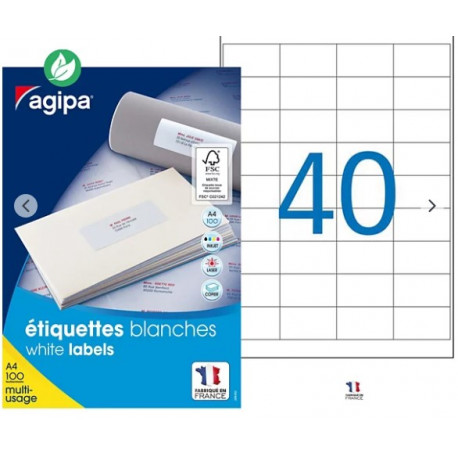 ÉTIQUETTES  MULTI-USAGES ENLEVABLES BLANCHES BTEX4000 48.5X25.4