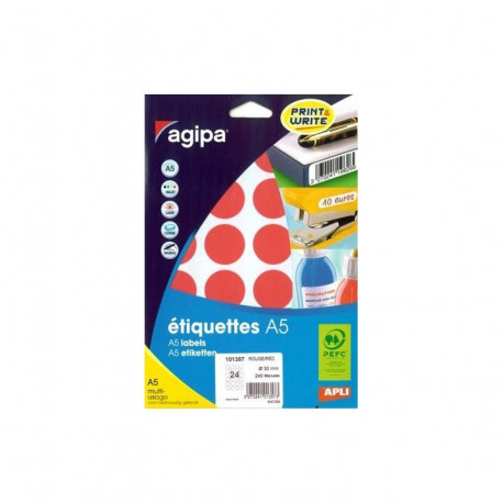 ÉTIQUETTES RONDE D 30MM ROUGE POCH. 240 AGIPA 101357