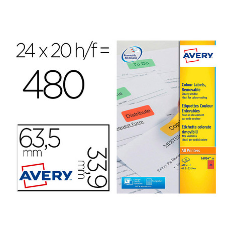 ÉTIQUETTES UNIVERSELLE 63.5X33.9MM ROUGE BTEX480 SUR 20F A4 L6034-20
