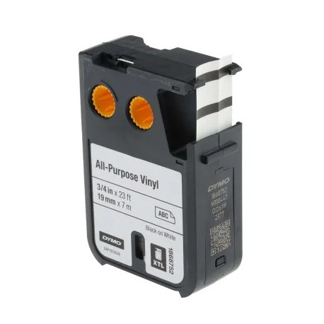 ETIQUETTES VINYLE PERMANENTE MULTI USAGE 19MMX7M NOIR SUR BLANC DYMO XTL