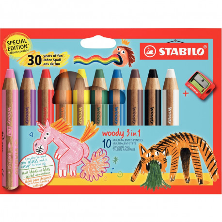 ETUI DE 10 CRAYONS WOODY 30 ANS + 1 TAILLE-CRAYON