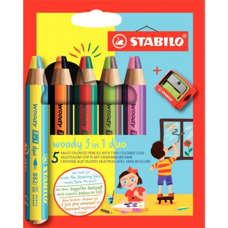 ÉTUI DE 5 CRAYONS WOODY DUO + 1 TAILLE-CRAYON