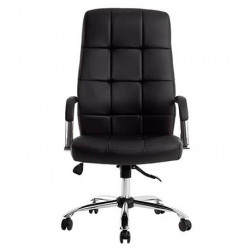 FAUTEUIL DE DIRECTION SIMILI CUIR NOIR BASE ACIER CHROME