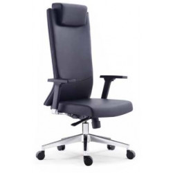 FAUTEUIL ELISE SIMILI CUIR NOIR SYNCHRONE  AVEC REPOSE TETE FIXE - ACCOUDOIRS 3D- PIED ALU POLI -DOSSIER H78CM