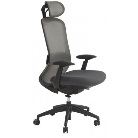 FAUTEUIL MORY SYNCHRONE ASSISE MÉMOIRE DE FORME DOS FILET GRIS TETERE / SOUTIEN LOMBAIRE REGLABLE ACCOUD. 4D TRANSLATION ASSISE