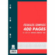 FEUILLETS MOBILES COPIES SIMPLES Perforées A4 Grands carreaux SEYES 70G BLANC - PQT 200 (400 PAGES) FAB FR Ecolabel recyclable