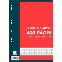 FEUILLETS MOBILES COPIES SIMPLES Perforées A4 Grands carreaux SEYES 70G BLANC - PQT 200 (400 PAGES) FAB FR Ecolabel recyclable
