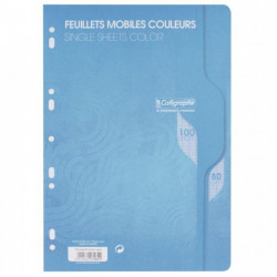 FEUILLETS MOBILES COPIES SIMPLES A4 Grands carreaux SEYES - PQT 50 - BLEU (100P) 80G CALLIGRAPHE - FAB FR -PEFC- 100% recyclable
