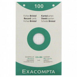 FICHE BRISTOL 12,5X20 5X5 BLANC PQT100 210G PERFORÉES  210G   PEFC FAB France 