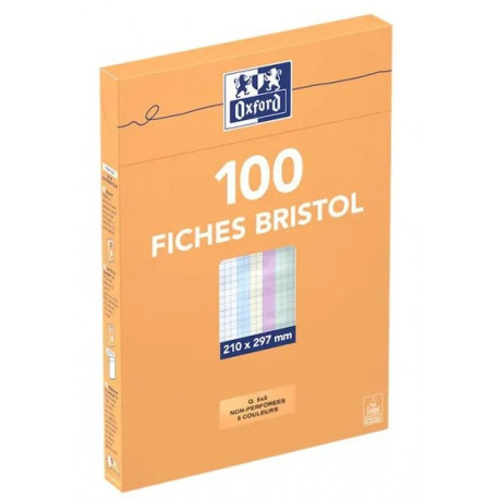 FICHES BRISTOL - PQT 100 - 5X5 COLORIS ASSORTIS 210X297