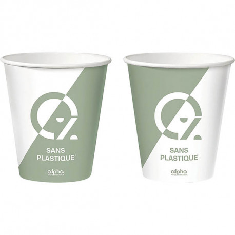 GOBELETS CARTON ALPHA ZERO PLASTIQUE 28CL PQT50 VERT PEFC RECYCLABLE TEMP INF A 90° L.80,2 x l.80,2 x H.90,5mm x Ø.8,2 cm FAB Fr