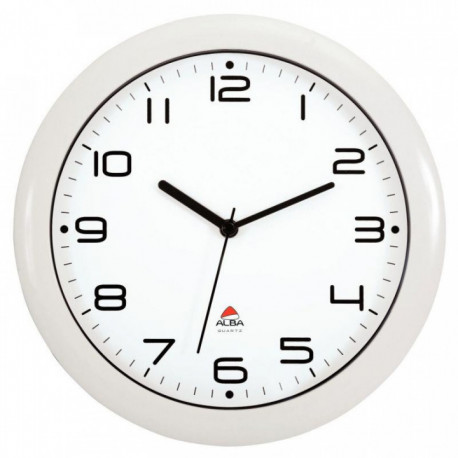 HORLOGE BLANCHE SILENCIEUSE DIAM. 30 HORNEW BLANC Hauteur des chiffres 1.8cm.  pile LR06/AA (REF614339)non fournie.