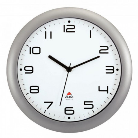 HORLOGE BLANCHE SILENCIEUSE DIAM. 30 HORNEW GRIS METAL  Hauteur des chiffres 1.8cm.  pile LR06/AA(REF614339) non fournie.