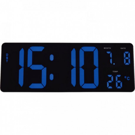 HORLOGE LCD MURALE/ A POSER Lisibilité parfaite à 25 m SECTEUR + PILES Adaptateur fourni + pile LR06. Dim : 37,5 x 13,5 x 3,8 cm