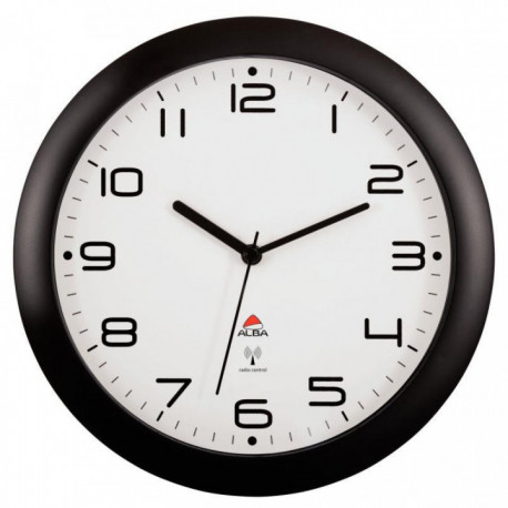 HORLOGE NOIRE MURALE Ø 30CM  RADIOPILOTÉE  1 pile LR06/AA non fournie. (REF614339) ALBA 