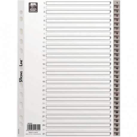 INTERCALAIRE NUMÉRIQUE 31 TOUCHES POLYPROPYLÈNE 12/100ÈME STRONG  A4 GRIS