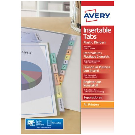 INTERCALAIRES A ONGLETS PERSONNALISABLE PP 180µ TRES EPAIS  12 TOUCHES A4 AVE