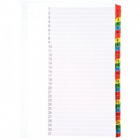 INTERCALAIRES NUMÉRIQUES 1 À 31 TOUCHES FORMAT 21X29,7 CM