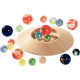 JEU DE 31 BILLES AVEC PLATEAU PIECE BOIS POUR LE TROU DIAM.12CM 1 SAC DE BILLES DIFFERENTES TAILLES ET COULEURS 