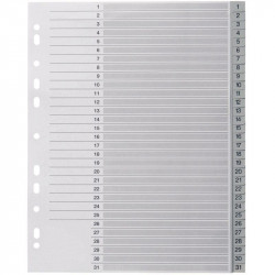 JEU DE 31 INTERCALAIRES NUMÉRIQUES EN POLYPROPYLÈNE GRIS FORMAT A4+