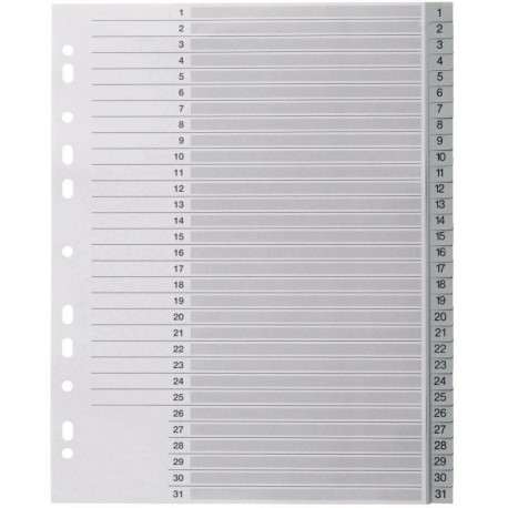 JEU DE 31 INTERCALAIRES NUMÉRIQUES EN POLYPROPYLÈNE GRIS FORMAT A4+