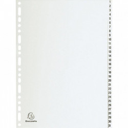 Jeu de 31 intercalaires numériques en polypropylène gris recyclé, format A4