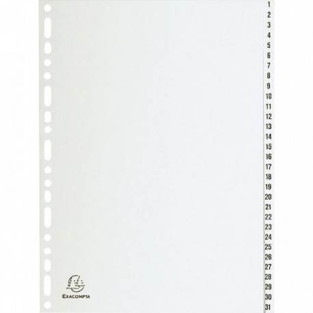 Jeu de 31 intercalaires numériques en polypropylène gris recyclé, format A4