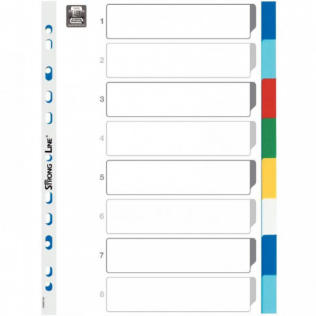 JEU DE 8 INTERCALAIRES  EN POLYPROPYLÈNE 12/100ÈME FORMAT A4 COULEURS ASSORTIES