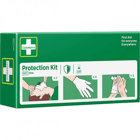 KIT DE PROTECTION POUR BOUCHE A BOUCHE EN EVITANT LE CONTACT 1 MASQUE 4 GANTS 2 LINGETTES NETTOYANTES  CEDERROTH