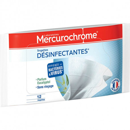 LINGETTES  DESINFECTANTES BTE12   MERCUROCHROME FAB France