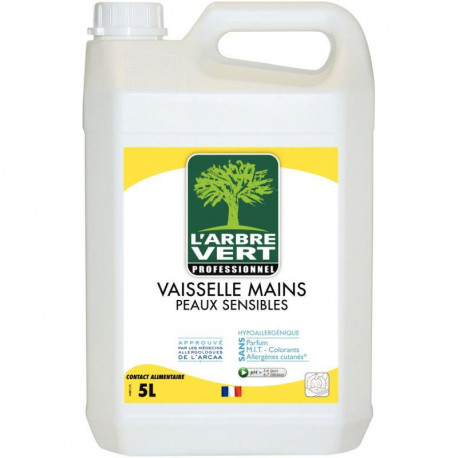 LIQUIDE VAISSELLE BIDON 5L A BASE  L D AGENTS D ORIGINE VEGETALE PEAU SENSIBLE L ARBRE VERT ECOLABEL FAB France 