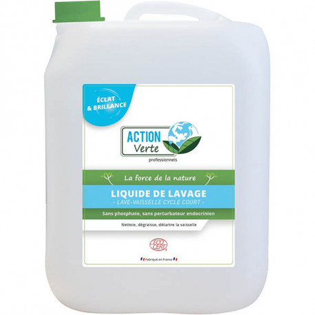 LIQUIDE VAISSELLE ET LAVE VERRES  CYCLE COURT  BIDON 10L ANTICALACAIRE HYDROSOLUBLE ACTION VERTE JEX ECOCERT pour professionnels