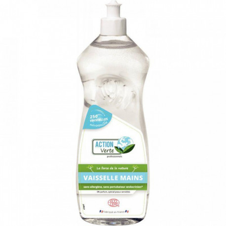 LIQUIDE VAISSELLE MAINS PEAUX SENSIBLE FLACON DE 1 LITRE ECOCERT 100%RECYCLE ACTION VERTE JEX FABFRANCE