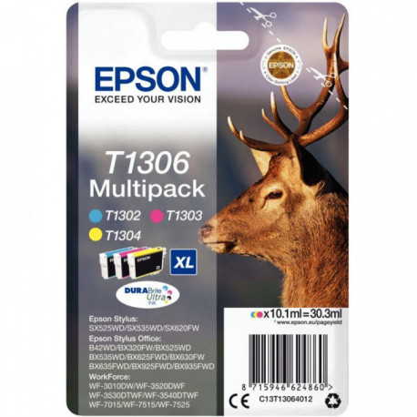 LOT DE 3 CARTOUCHES LASER À LA MARQUE EPSON T130640 CYAN MAGENTA ET JAUNE TRÈS H