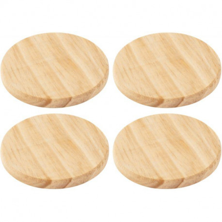 LOT DE 4 DESSOUS DE VERRE EN BOIS, DIAMÈTRE 10,5 CM
