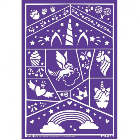 POCHOIRS MAQUILLAGE LOT DE 4 ASSORTIS 4 THEMES LICORNES DRAGONS FEES ET HALLOWEEN LAVABLES NON IRRITANTS ET REPOSITIONNABLES 