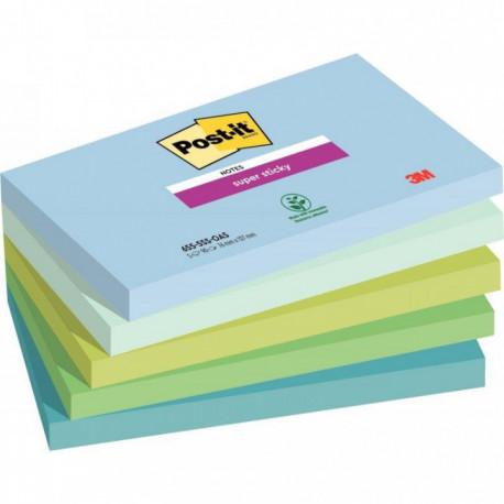 LOT DE 5 BLOCS DE 90 FEUILLES NOTES SUPER STICKY POST-IT, 76 X 127 MM COLLECTION OASIS