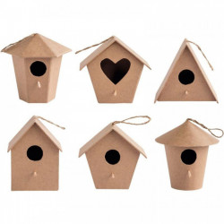 LOT DE 6 NICHOIRS À OISEAUX EN CARTON, MODÈLES ASSORTIS