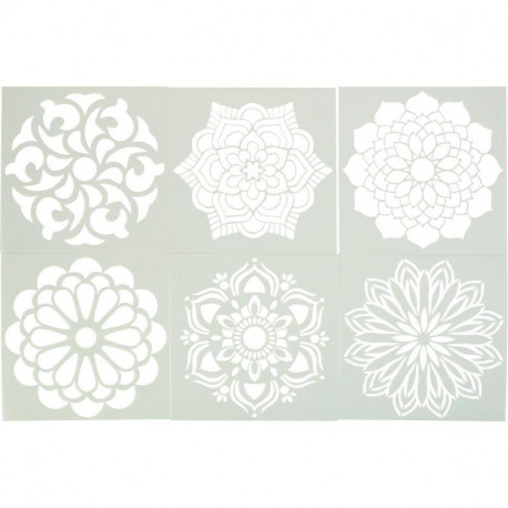 LOT DE 6 POCHOIRS EN PLASTIQUE MANDALA