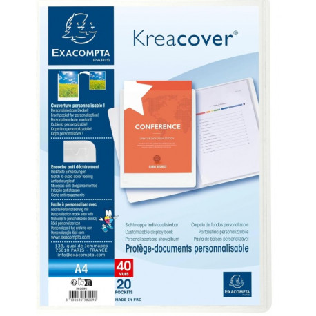 LOTX20 PROTEGE DOCUMENT 40VUES PP0,8mm KREACOVER BLANC