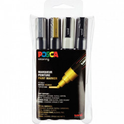 MARQUEUR POSCA POINTE MOYENNE CONIQUE 1,8-2,5 MM ASSORTIS(OR/ARGENT/BLANC/NOIR) PC5MX4 PQT4