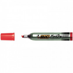 MARQUEUR ROUGE PERMANENT POINTE BISEAUTÉE BASE SOLVANT INDÉLÉBILE CORPS MÉTAL BIC