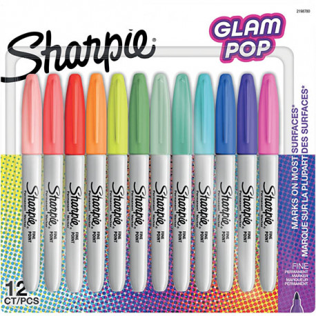 MARQUEURS PERMANENT SHARPIE BLISTER DE 12 GLAM POP