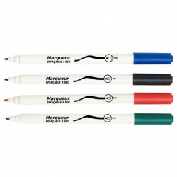 MARQUEUR TABLEAU BLANC EFFACABLE A SEC FINS   COULEURS ASSORTIS PQT4