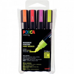 MARQUEUR  UNI POSCA PC5M OGIVE MOYENNE 2,5MM FLUO PQT4 PC5M4A ASS10