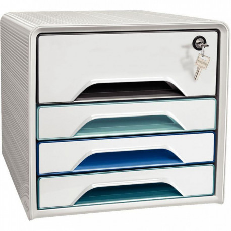 MODULE 4 TIROIRS DONT 1 CLE RIVIERA SECURE BLANC VERT EAU FAB France L28,8 XH27 P36CM 