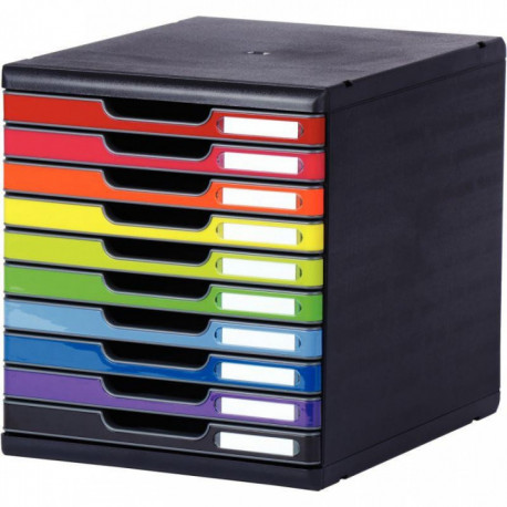 MODULE DE CLASSEMENT  10 TIROIRS  NOIR/ARLEQUIN GLOSSY MODULO 98 % RECYCLE ANGE BLEU L28,8 H32 P35 CM  302798D 