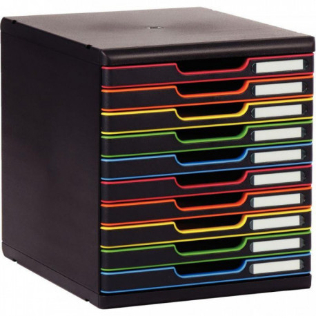 MODULE DE CLASSEMENT 10 TIROIRS NOIR/ARLEQUIN MODULO 98 % RECYCLE ANGE BLEU L28,8 H32 P35 CM   302914D