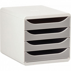 MODULE DE CLASSEMENT 4 TIROIRS GRIS CLAIR/GRIS  BIG BOX  ANGE BLEU L27,68XH26,7XP34,7 CM 